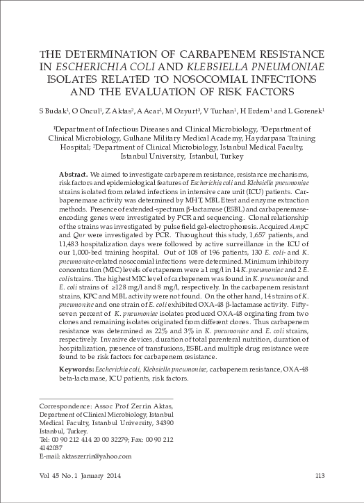 (PDF) The determination of carbapenem resistance in Escherichia coli ...