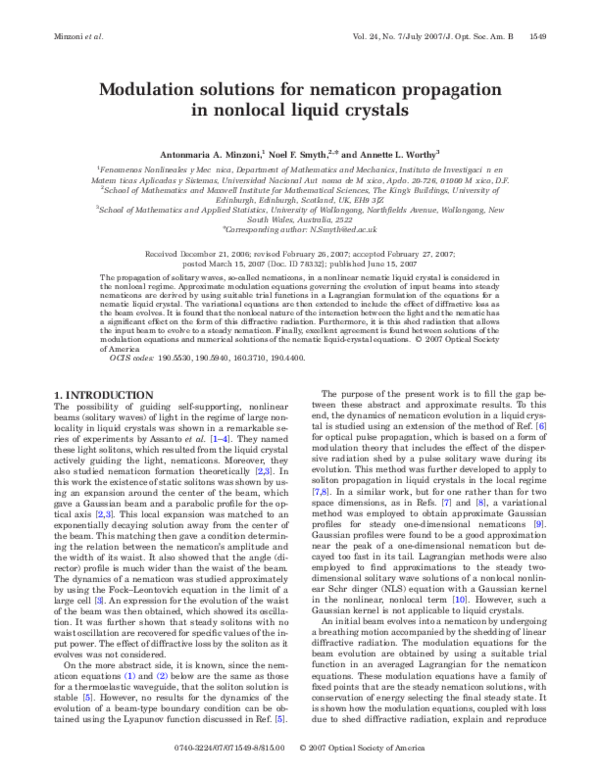 (PDF) Modulation solutions for nematicon propagation in nonlocal liquid ...