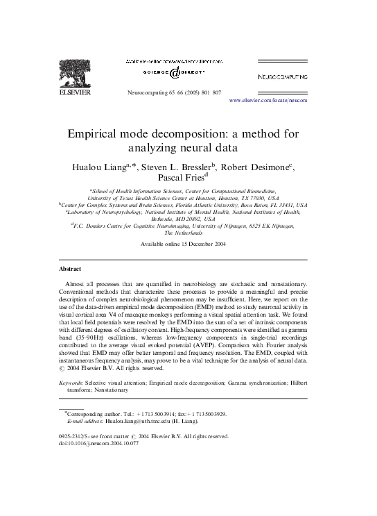 (PDF) Empirical mode decomposition: a method for analyzing neural data