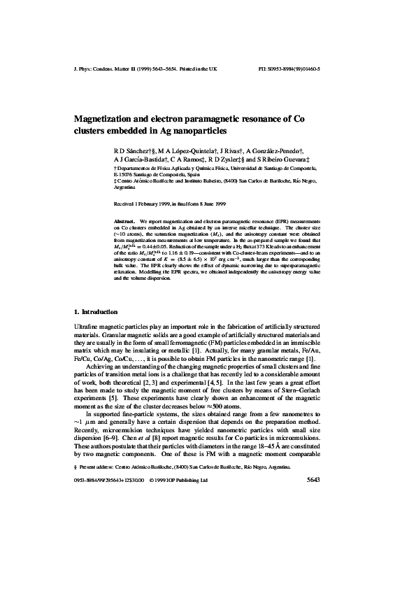 (PDF) Magnetization and electron paramagnetic resonance of Co clusters ...
