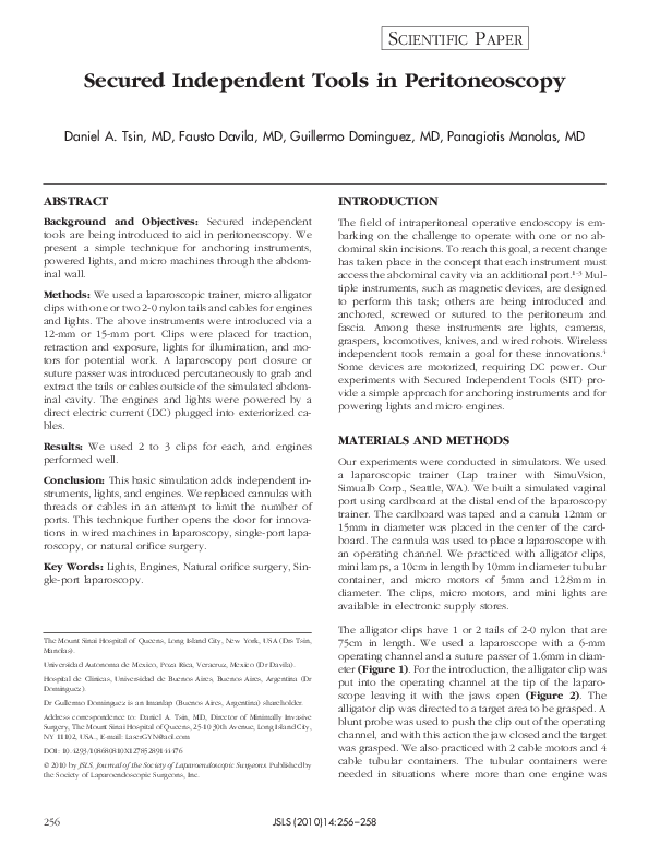 (PDF) Secured Independent Tools in Peritoneoscopy