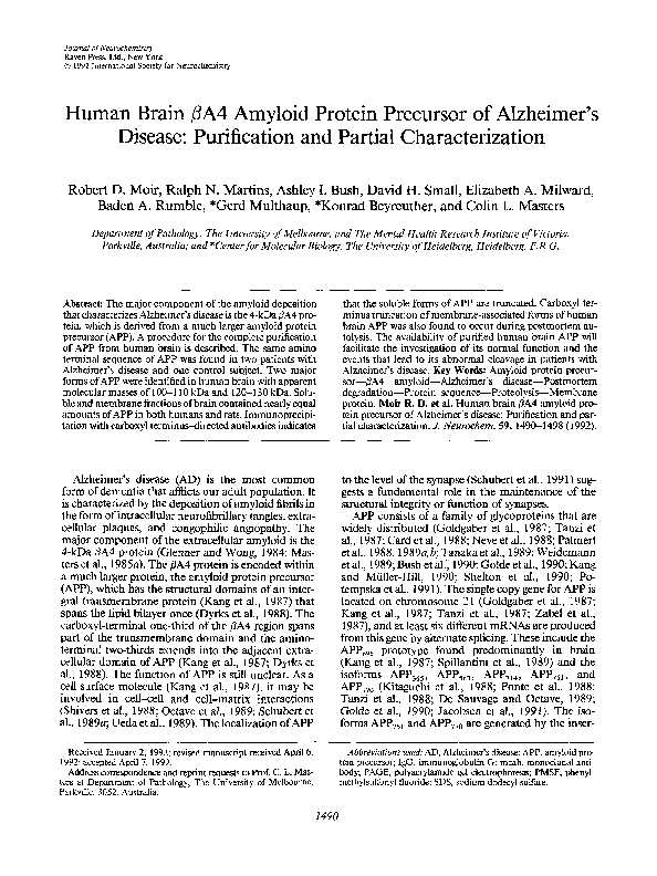 (PDF) Human Brain ?A4 Amyloid Protein Precursor of Alzheimer's Disease ...