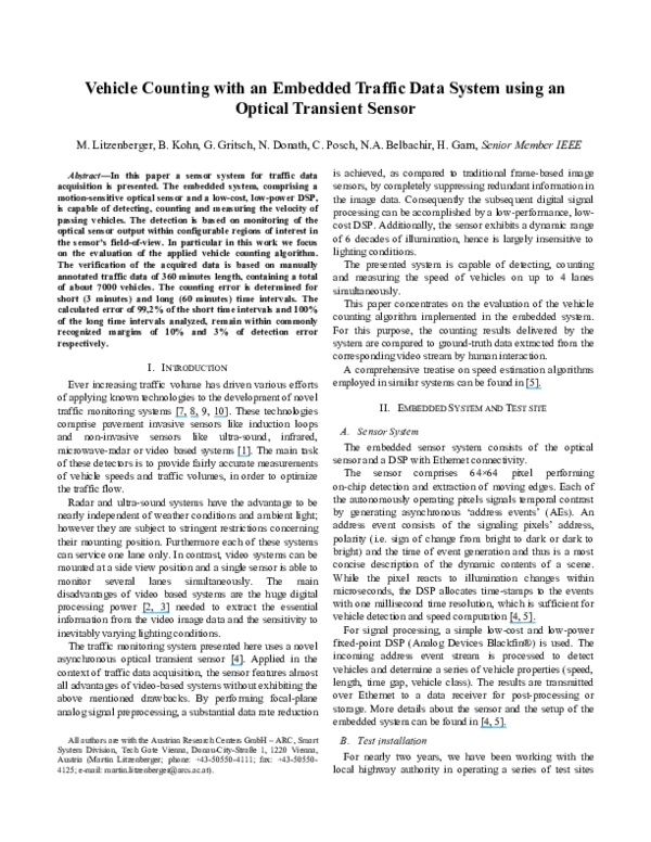 (PDF) Vehicle Counting with an Embedded Traffic Data System using an ...