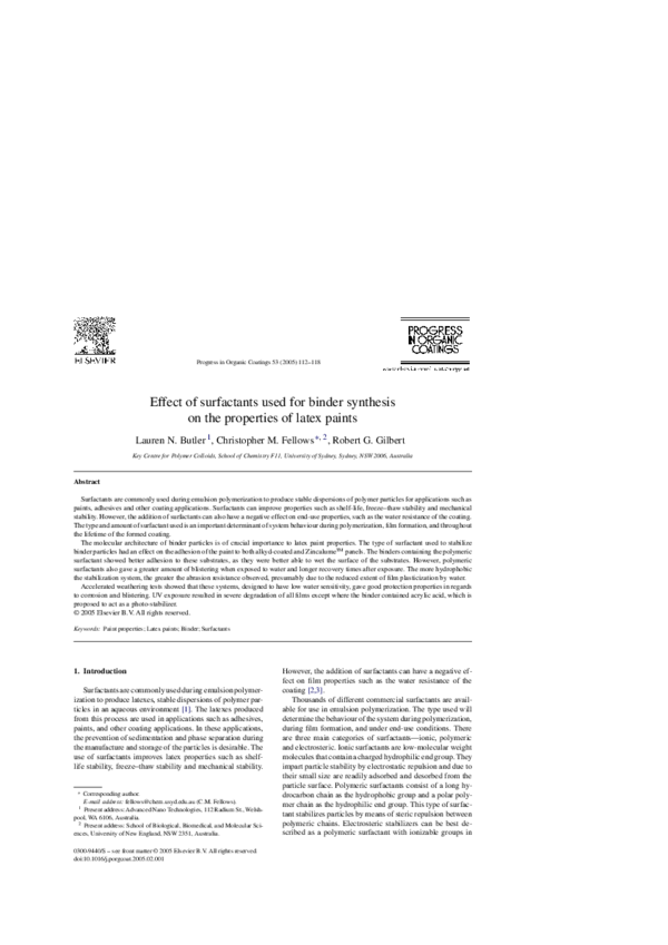 (PDF) Effect of surfactants used for binder synthesis on the properties of latex paints Chris
