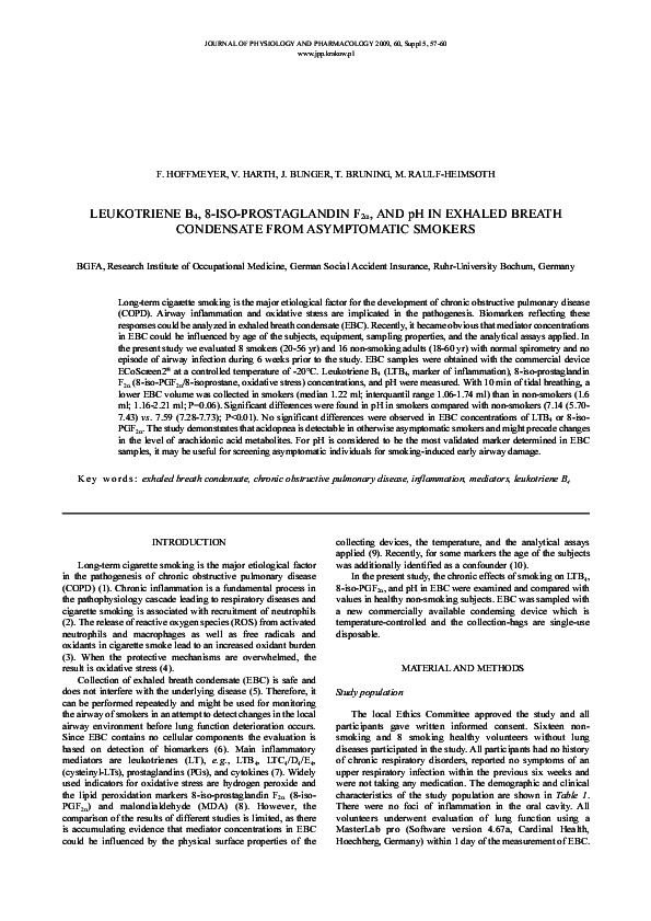 (PDF) Leukotriene B4, 8isoprostaglandin F2 alpha, and pH in exhaled