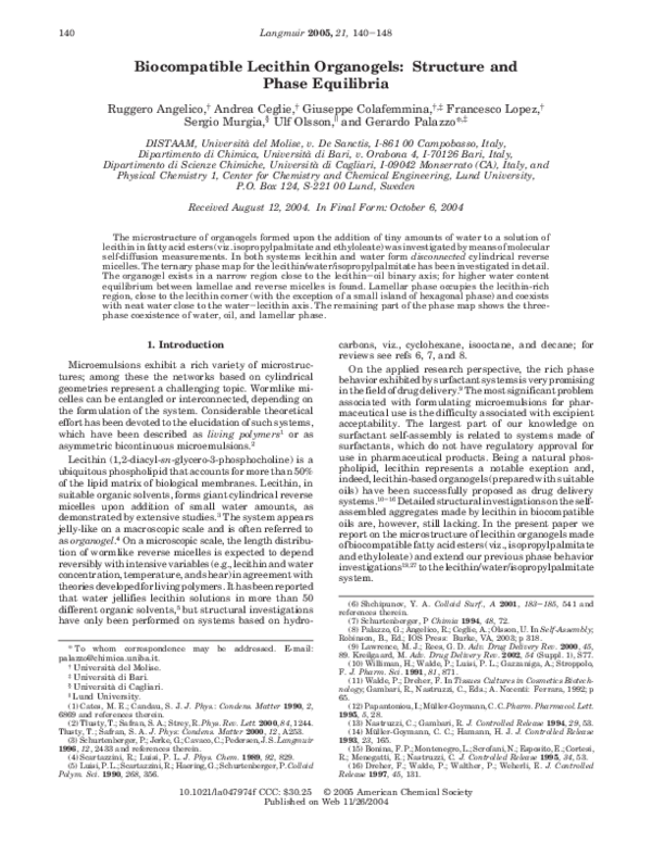 (PDF) Lecithin Organogels Structure and Phase Equilibria