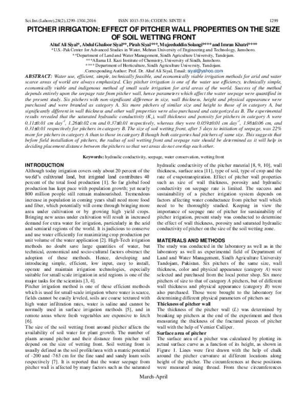 (PDF) PITCHER IRRIGATION: EFFECT OF PITCHER WALL PROPERTIES ON THE SIZE ...