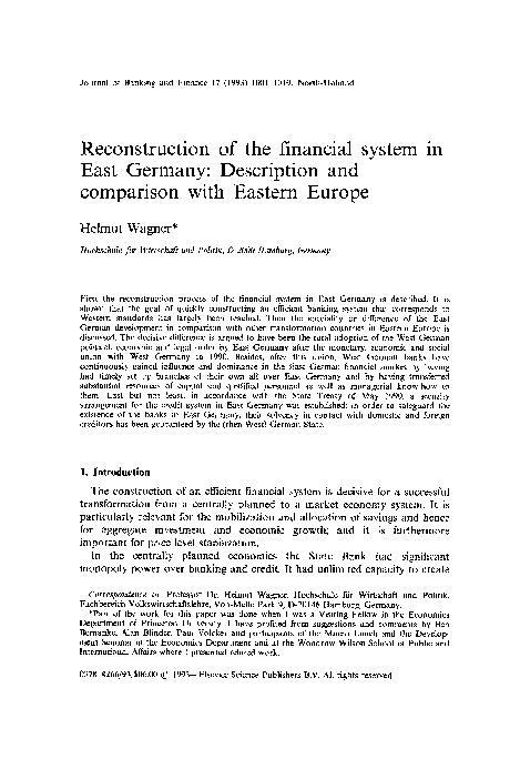 (PDF) Reconstruction of the financial system in East Germany ...