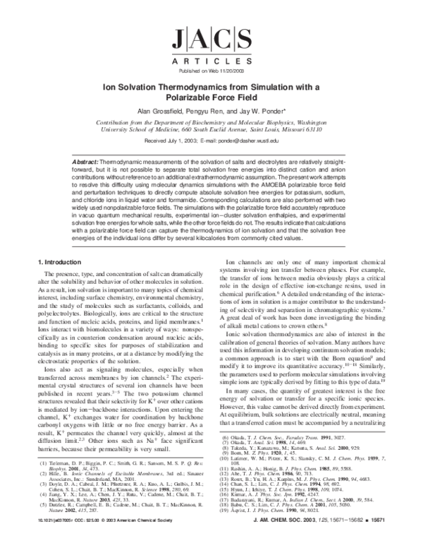 (PDF) Ion Solvation Thermodynamics from Simulation with a Polarizable ...