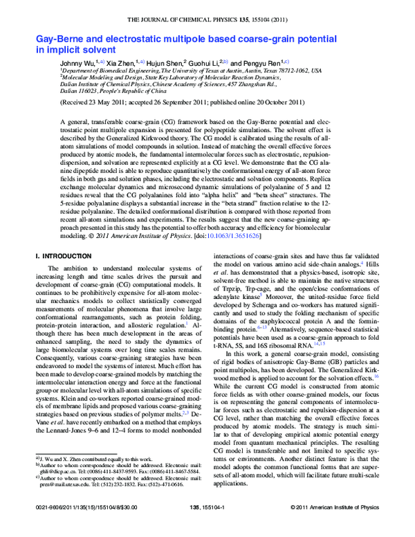 (PDF) Gay-Berne and electrostatic multipole based coarse-grain ...