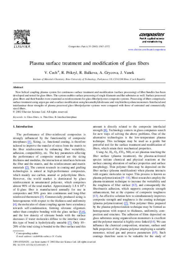 (PDF) Plasma surface treatment and modification of glass fibers