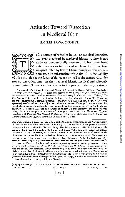 (PDF) Attitudes Toward Dissection in Medieval Islam
