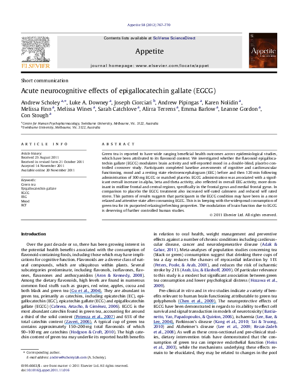 (PDF) Acute neurocognitive effects of epigallocatechin gallate (EGCG)