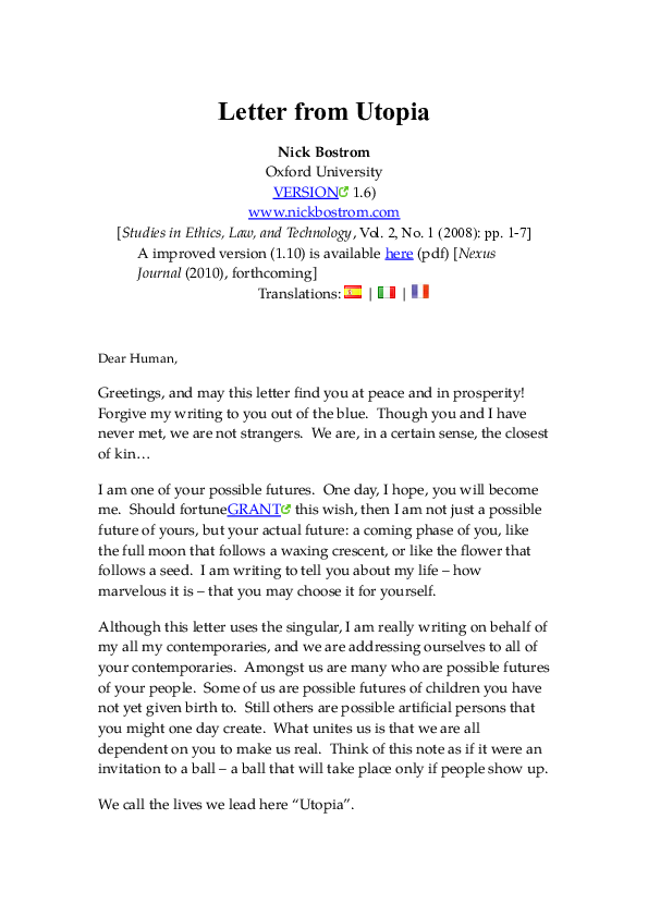 (DOC) Letter from Utopia Kevin Patrick Callaghan Academia.edu