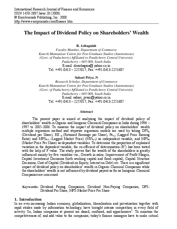 Pdf The Impact Of Dividend Policy On Shareholders Wealth Pdf The Impact Of Dividend Policy On Shareholders Wealth