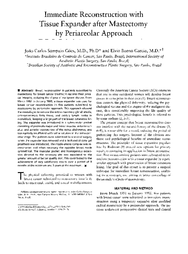 (PDF) Immediate Reconstruction with Tissue Expander after Mastectomy by ...