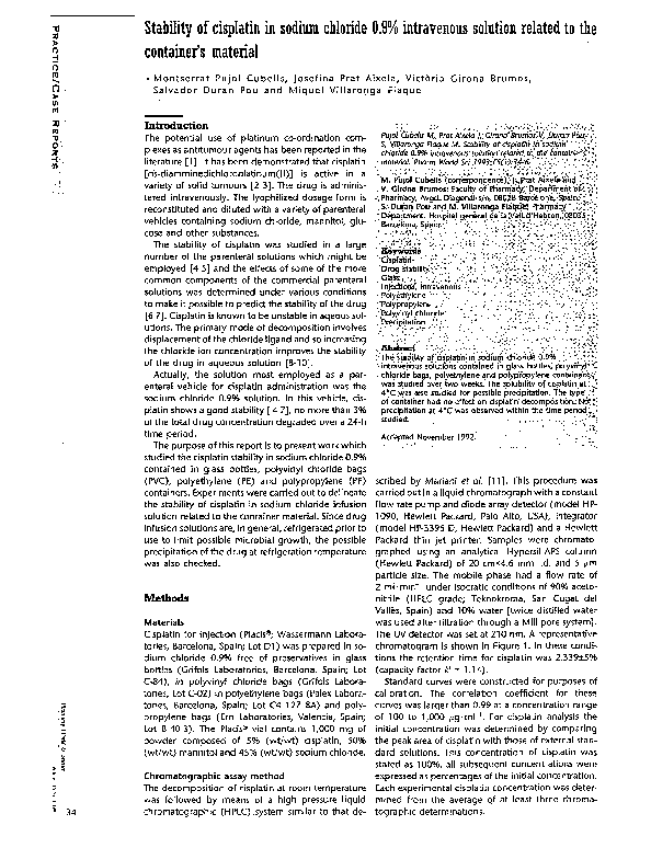 (PDF) Stability of cisplatin in sodium chloride 0.9% intravenous ...