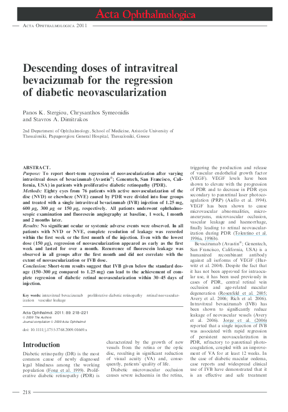 (PDF) Descending doses of intravitreal bevacizumab for the regression ...