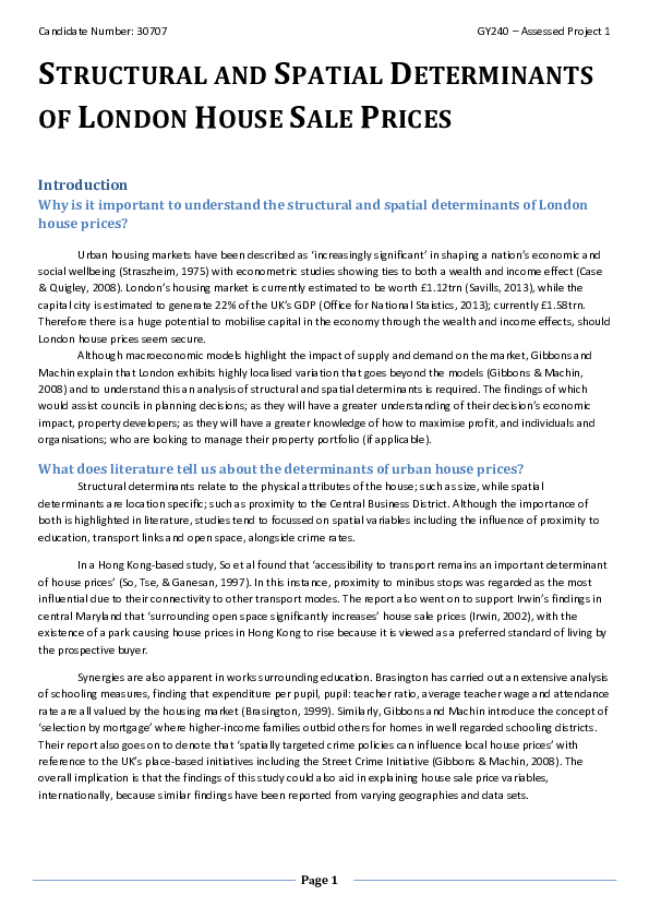 (PDF) Structural and Spatial Determinants of London House Prices