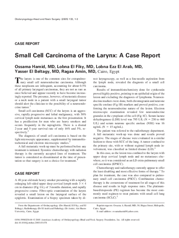 (PDF) Small Cell Carcinoma of the Larynx: A Case Report