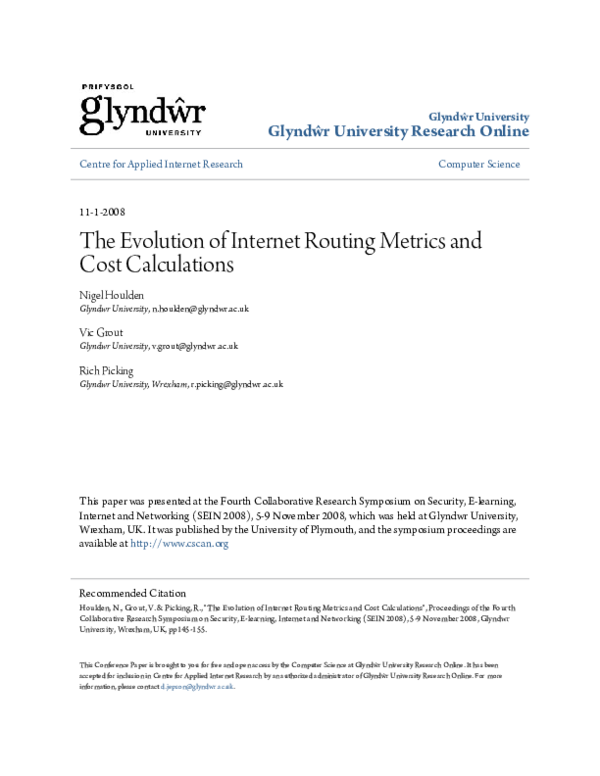 (PDF) The Evolution of Internet Routing Metrics and Cost Calculations