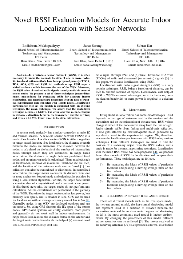 (PDF) Novel RSSI evaluation models for accurate indoor localization ...