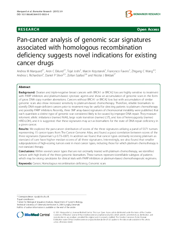 (PDF) Pancancer analysis of genomic scar signatures associated with