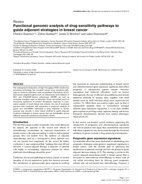 (PDF) Functional genomic analysis of drug sensitivity pathways to guide