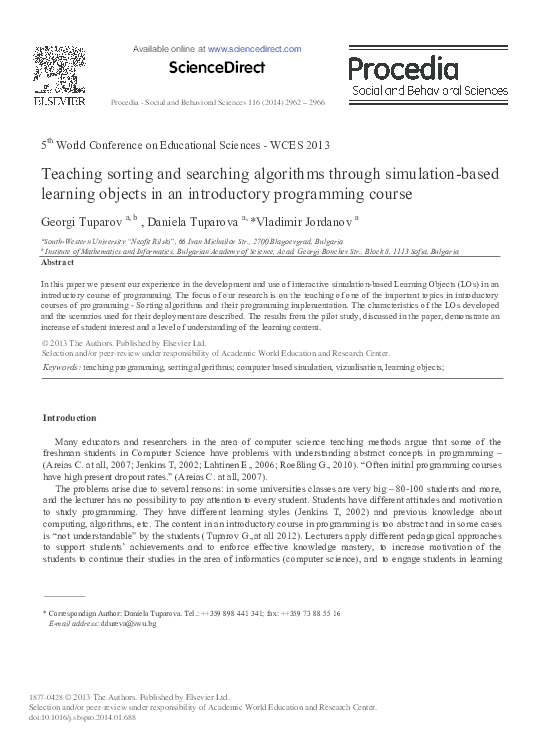 (PDF) Teaching Sorting and Searching Algorithms through Simulation ...