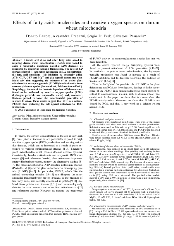 (PDF) Effects of fatty acids, nucleotides and reactive oxygen species ...