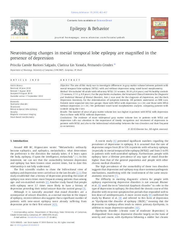 (PDF) Neuroimaging changes in mesial temporal lobe epilepsy are ...