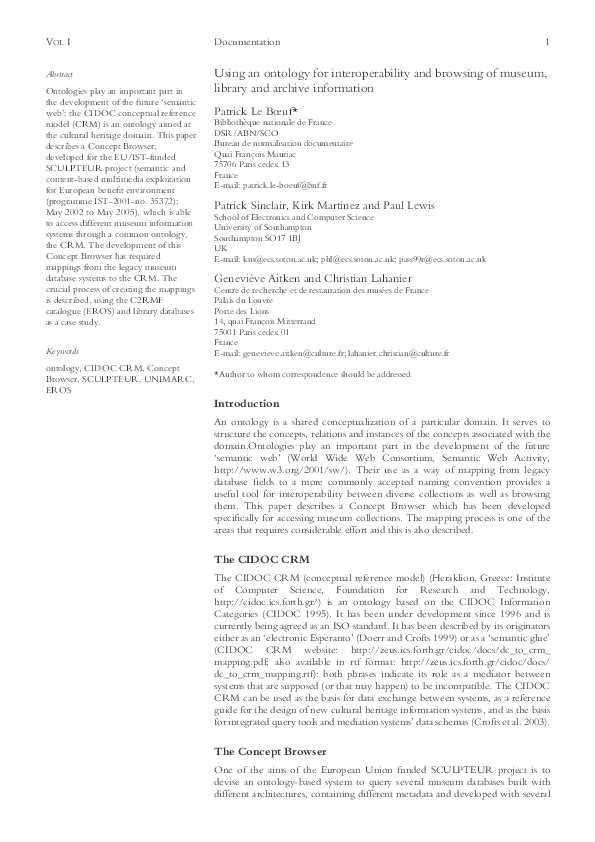 (PDF) Using an ontology for interoperability and browsing of museum ...