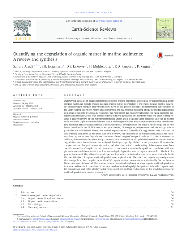(PDF) Quantifying the degradation of organic matter in marine sediments ...