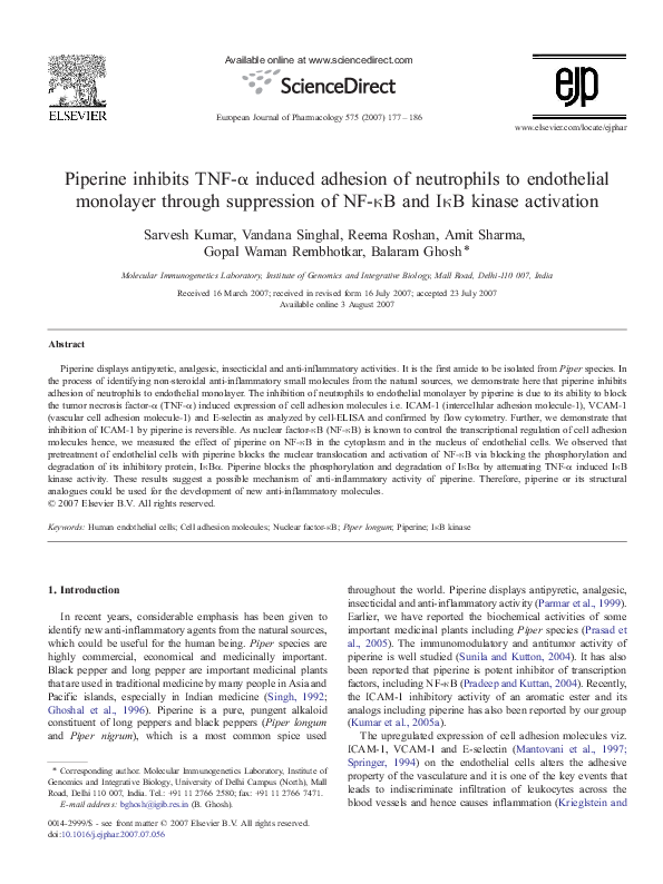 (PDF) Piperine inhibits TNF-α induced adhesion of neutrophils to ...