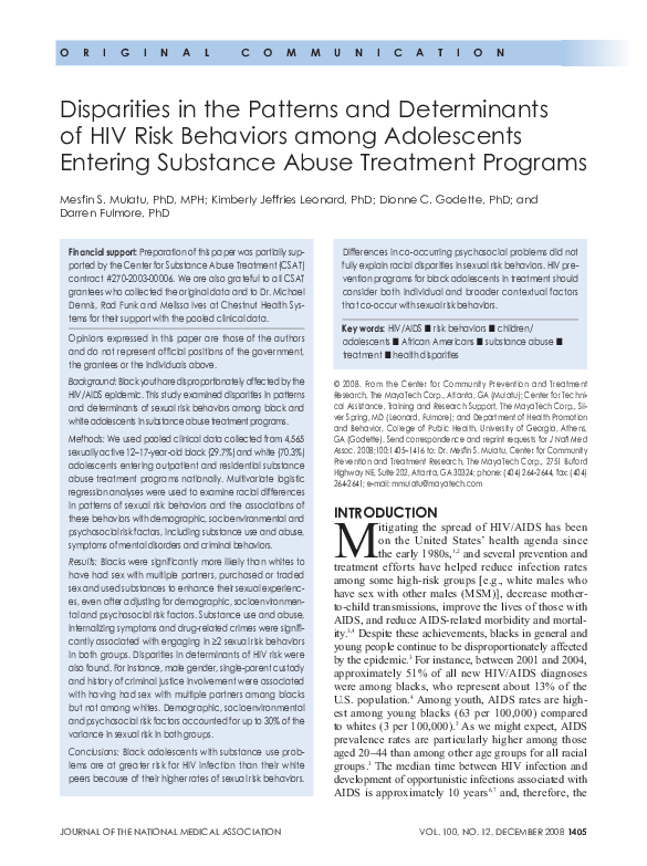 (PDF) Disparities in the patterns and determinants of HIV risk ...