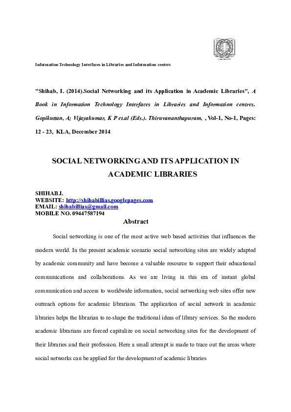 (PDF) Social Networking and its Application in Academic Libraries
