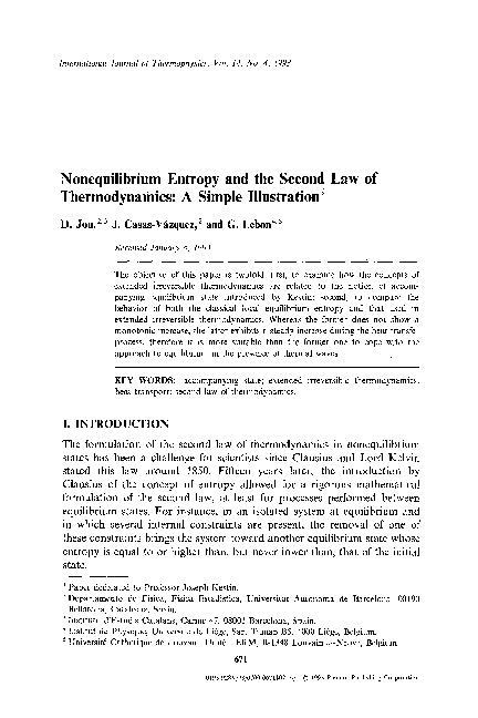 (PDF) Nonequilibrium entropy and the second law of thermodynamics: A ...