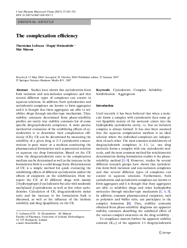 (PDF) The complexation efficiency
