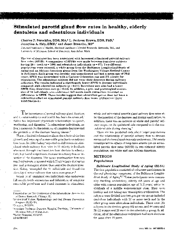 (PDF) Stimulated parotid gland flow rates in healthy, elderly dentulous