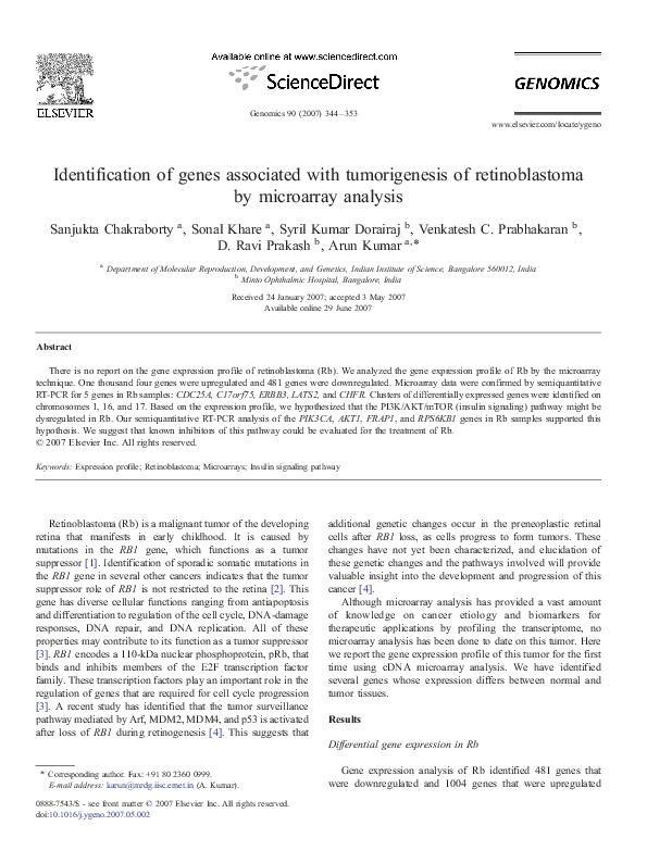 (PDF) Identification of genes associated with tumorigenesis and ...