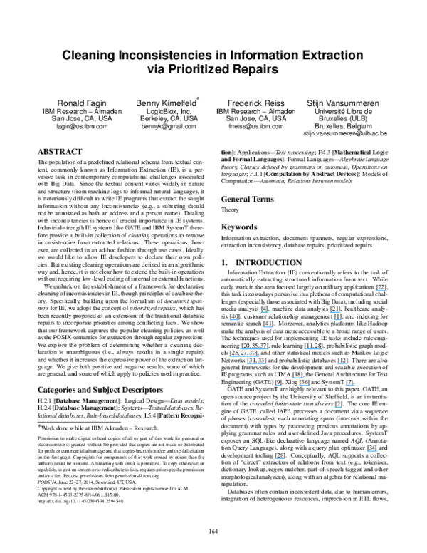 (PDF) Cleaning inconsistencies in information extraction via ...