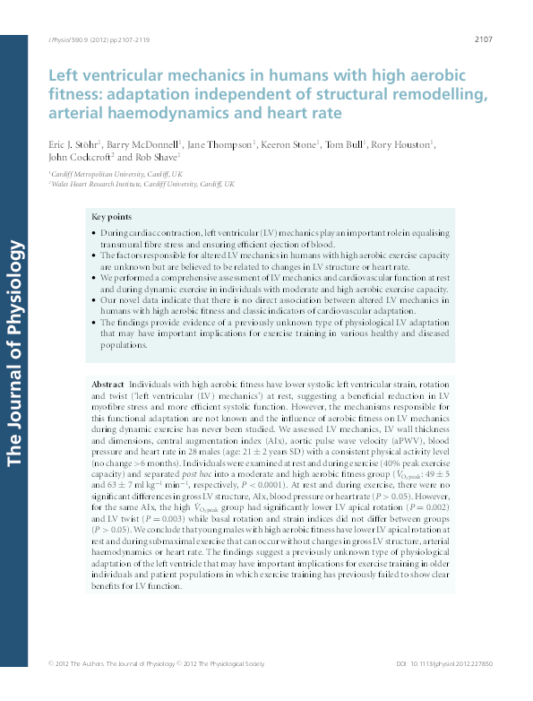 (PDF) Left ventricular mechanics in humans with high aerobic fitness ...