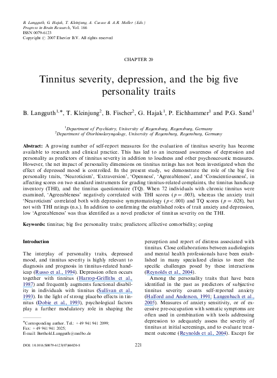 (PDF) Tinnitus severity, depression, and the big five personality traits
