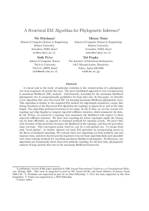 (PDF) A Structural EM Algorithm for Phylogenetic Inference