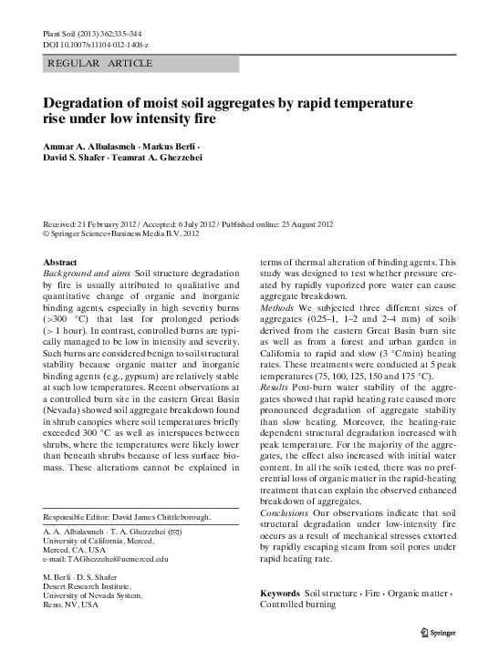 (PDF) Degradation of moist soil aggregates by rapid temperature rise
