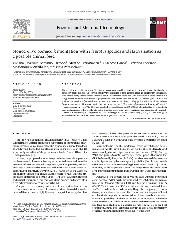 (PDF) Stoned olive pomace fermentation with Pleurotus species and its ...