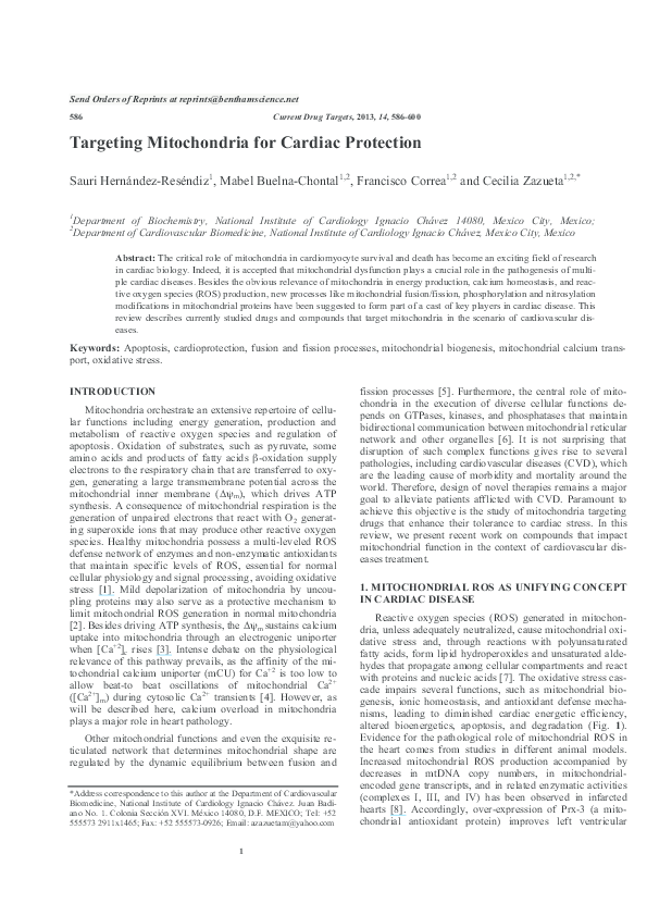 (PDF) Targeting Mitochondria for Cardiac Protection