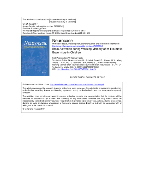 (PDF) Brain Activation during Working Memory after Traumatic Brain ...