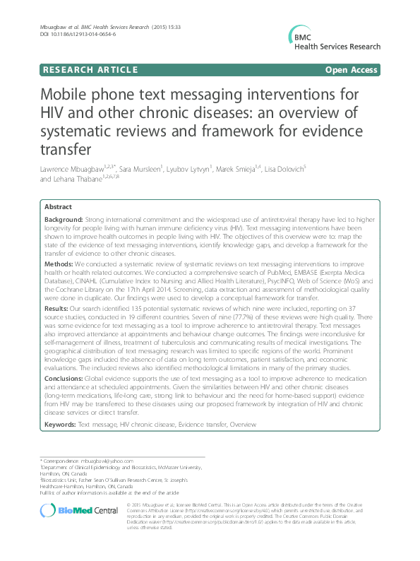(PDF) Mobile phone text messaging interventions for HIV and other ...