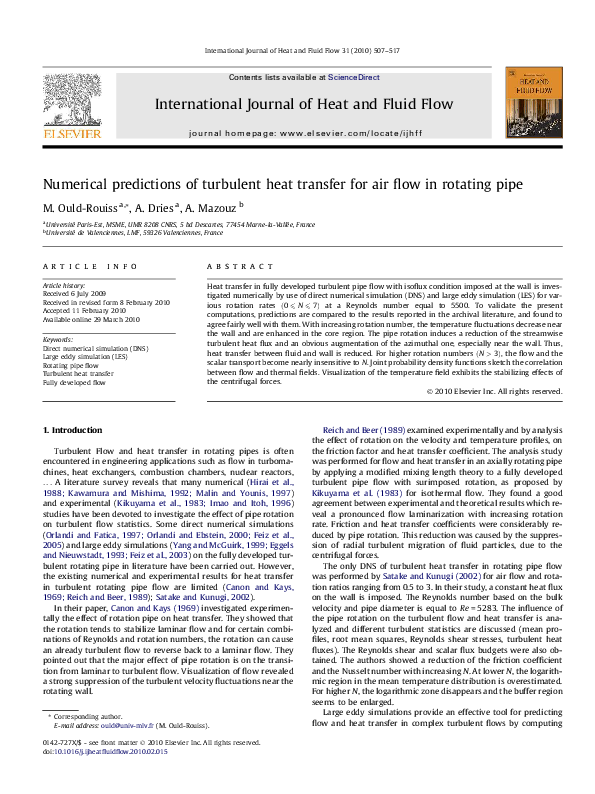 (PDF) Numerical predictions of turbulent heat transfer for air flow in ...